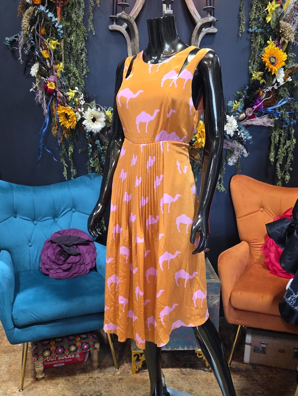 Charlotte Taylor 100% Silk Dress in Orange with Pink Camel Print
